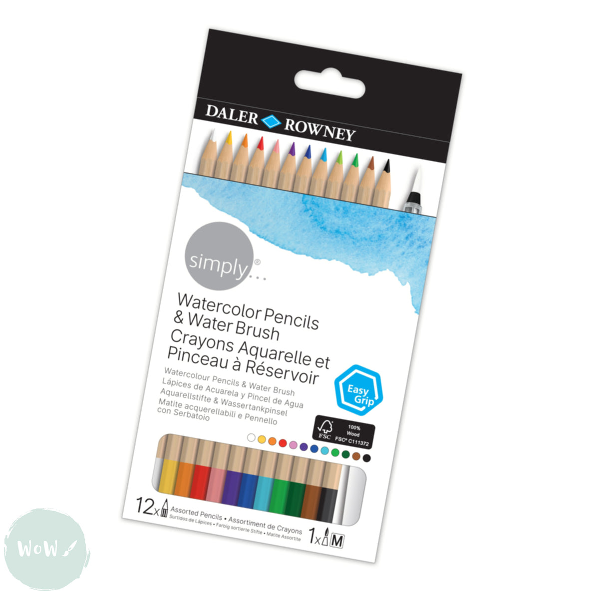 Daler-Rowney Simply Watercolour Set - 15 Half Pans & Brush In Metal Tin, Assorted Colors