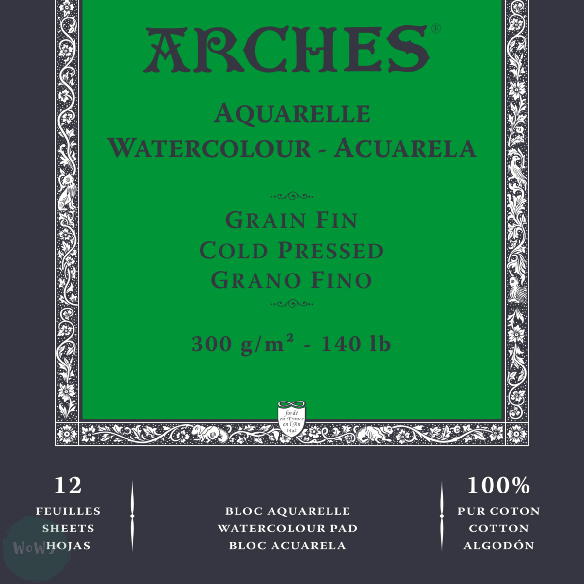 Bloc Enc 4L 31x41 20H Arches Aquarelle 100% Grueso 300g Blanc Nat