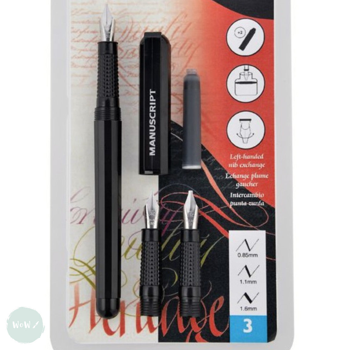 Calligraphy Fountain Pen Set - MANUSCRIPT 3 Nib - Beginners Set – WoW ...