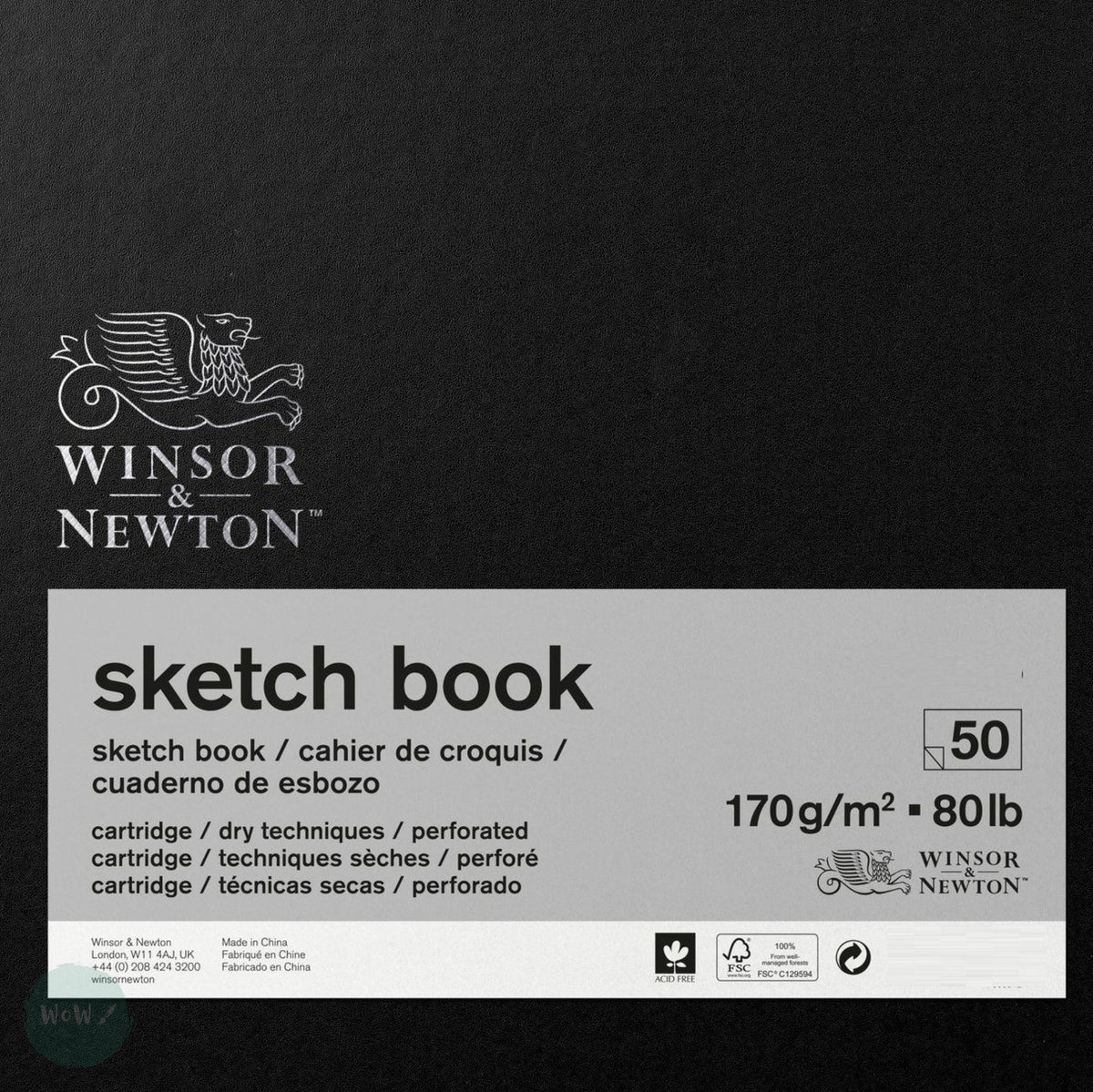 HARDBACK SKETCHBOOK - Square bound - Winsor & Newton- 170gsm WHITE PAP –  WoW Art Supplies