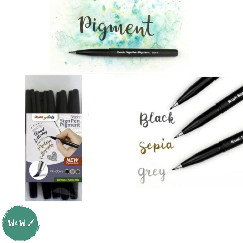 Fineliner Pigment Pen Set - Pentel BRUSH SIGN PEN PIGMENT INK - 5 asso –  WoW Art Supplies