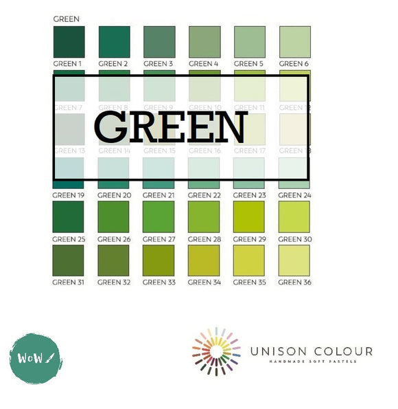 ARTISTS SOFT PASTELS - Unison Colour Handmade - SINGLES - GREEN SHADES