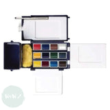 Watercolour Paint Sets - Winsor & Newton COTMAN – FIELD BOX - 12 x Half Pans, Sponge & Brush