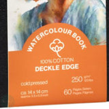 Watercolour Paper - Hardback TRAVEL JOURNAL - Hahnemuhle - 100% COTTON - 250gsm - COLD PRESSED -  Deckle Edge - 14cm SQUARE