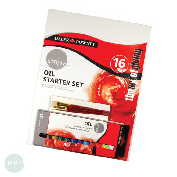 OIl Paint Set- Daler Rowney Simply Oil Starter Set- 12 Assorted 12ml tubes, Canvas & Brushes