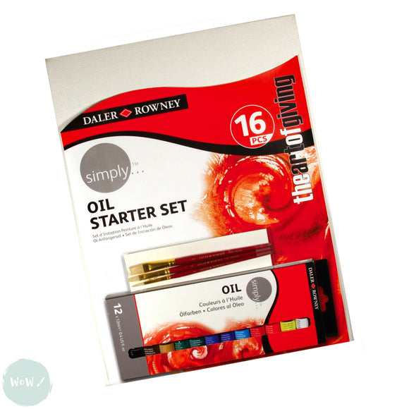 OIl Paint Set- Daler Rowney Simply Oil Starter Set- 12 Assorted 12ml tubes, Canvas & Brushes