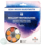 Watercolour Paint Sets - Koh-I-Noor - BRILLIANT Watercolour Round Compact - 48 Colours