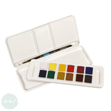 Watercolour Paint Sets - Daler Rowney - AQUAFINE - 12 Half Pan  - Travel Set - with Brush