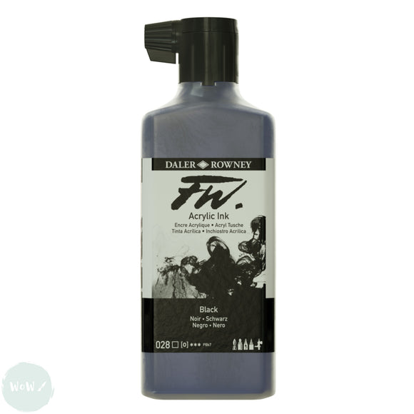 ACRYLIC INK - Daler Rowney FW – 180ml Bottle - 028 Black