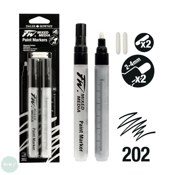 PAINT PENS - Daler Rowney FW Fillable MIXED MEDIA Markers 202 - 2-4mm -  2 Pack