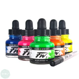 ACRYLIC INK - Daler Rowney FW – 29.5ml - NEON set - 6 x 29.5ml Pipette Bottles