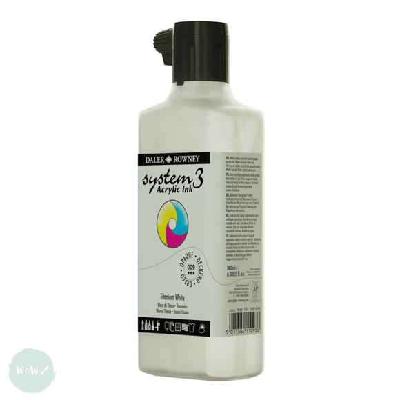 ACRYLIC INK - OPAQUE - Daler Rowney - SYSTEM 3 - 180ml Pipette Bottle -  TITANIUM WHITE