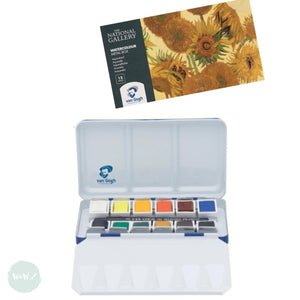 Watercolour Paint Sets - VAN GOGH -  Lightweight Metal Box 12 Half Pans NATIONAL GALLERY GIFT SET