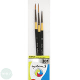 BRUSH SET - Daler Rowney - SYSTEM 3 - 301 - Round 2, SPOTTER 10/0 & 1" SCRIPT RIGGER
