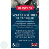Drawing & Sketching Pencils - Derwent - SKETCHING WATER-SOLUBLE - 6 assorted tin