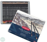Coloured Pencil Sets -DERWENT TINTED CHARCOAL -  24 Tin INCLUDES FREE ERASERS & SHARPENER WORTH £9.50