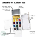 Watercolour Paint Sets - Winsor & Newton COTMAN – FIELD BOX - 12 x Half Pans, Sponge & Brush