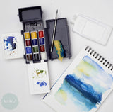 Watercolour Paint Sets - Winsor & Newton COTMAN – FIELD BOX - 12 x Half Pans, Sponge & Brush