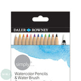 Watercolour Pencil Sets - Daler Rowney SIMPLY - 12 Assorted & Waterbrush Pen