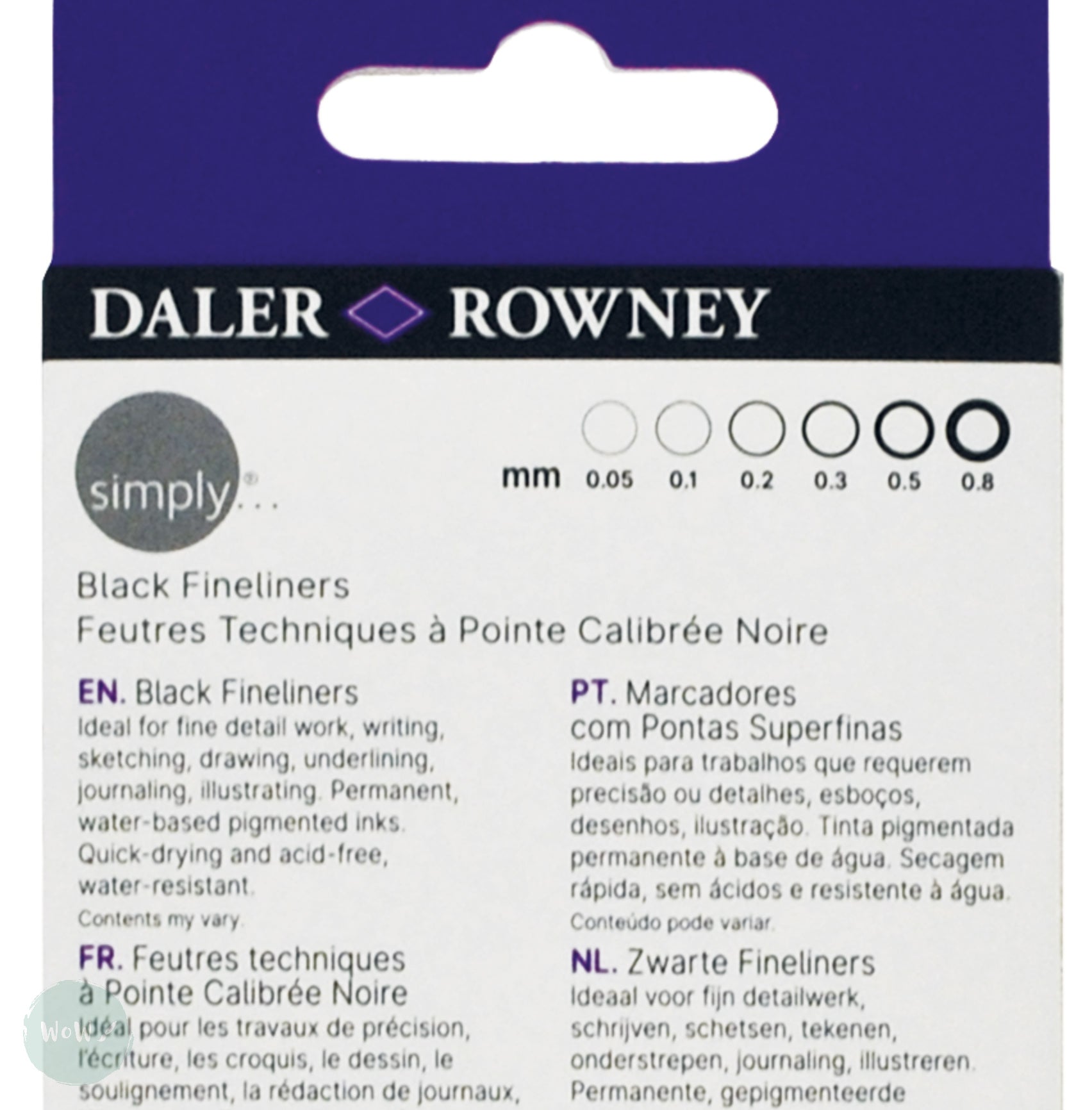 Daler Rowney Simply Black Fineliner Pen Set of 6 