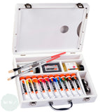 Oil Paint Set- WATER-MIXABLE - COBRA - Wooden STUDY BOX - 10 x 40ml Tubes & 7 Accessories