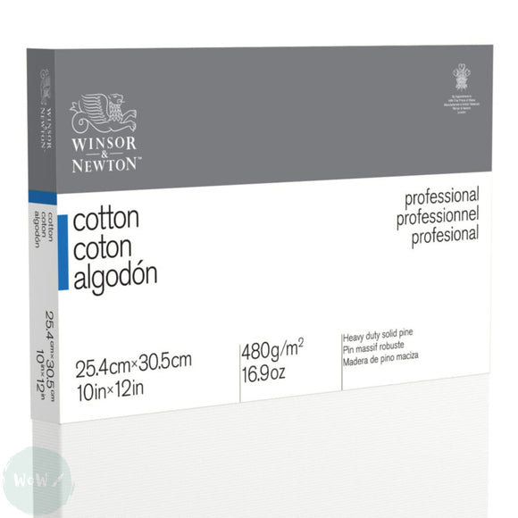 Artists Stretched Canvas - STANDARD Depth - WHITE PRIMED Cotton - SINGLE  - 480 gsm - Winsor & Newton PROFESSIONAL  -   10 x 12