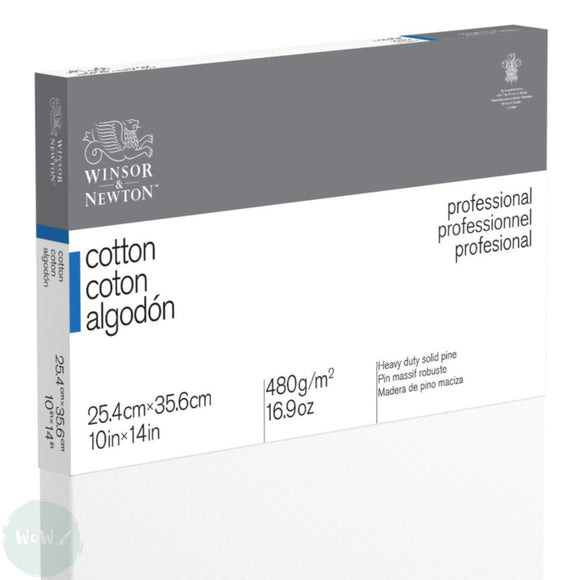 Artists Stretched Canvas - STANDARD Depth - WHITE PRIMED Cotton - SINGLE  - 480 gsm - Winsor & Newton PROFESSIONAL  -   10 x 14