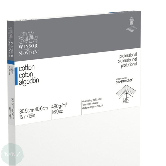 Artists Stretched Canvas - STANDARD Depth - WHITE PRIMED Cotton - SINGLE  - 480 gsm - Winsor & Newton PROFESSIONAL  -   12 x 16