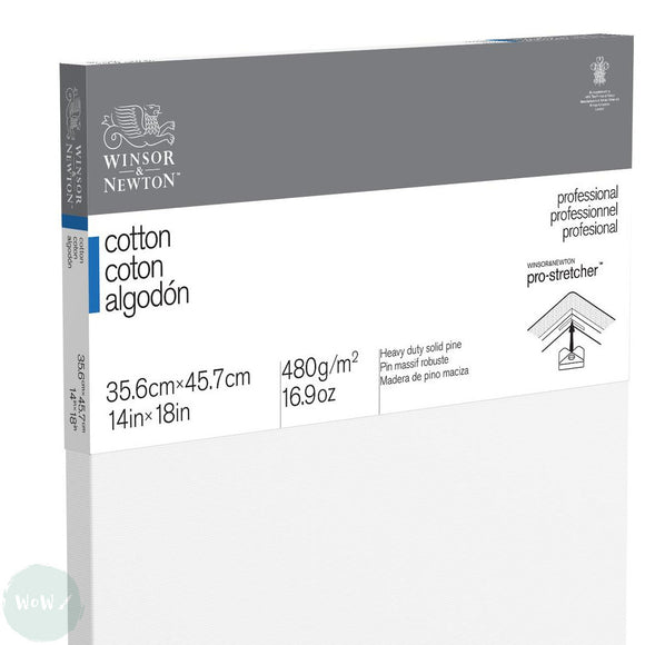 Artists Stretched Canvas - STANDARD Depth - WHITE PRIMED Cotton - SINGLE  - 480 gsm - Winsor & Newton PROFESSIONAL -   14 x 18