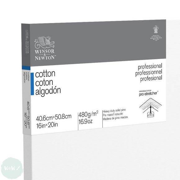 Artists Stretched Canvas - STANDARD Depth - WHITE PRIMED Cotton - SINGLE  - 480 gsm - Winsor & Newton PROFESSIONAL -   16 x 20