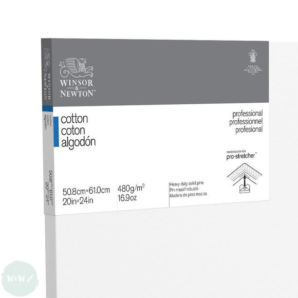 Artists Stretched Canvas - STANDARD Depth - WHITE PRIMED Cotton - SINGLE  - 480 gsm - Winsor & Newton PROFESSIONAL  -   20 x 24