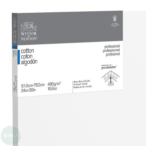 Artists Stretched Canvas - STANDARD Depth - WHITE PRIMED Cotton - SINGLE  - 480 gsm - Winsor & Newton PROFESSIONAL  -  24 x 30