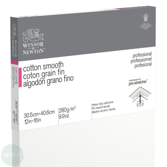 Artists Stretched Canvas - STANDARD Depth - WHITE PRIMED Cotton - SINGLE  - 280 gsm Winsor & Newton PROFESSIONAL SMOOTH (Fine Detail) -   12 x 16