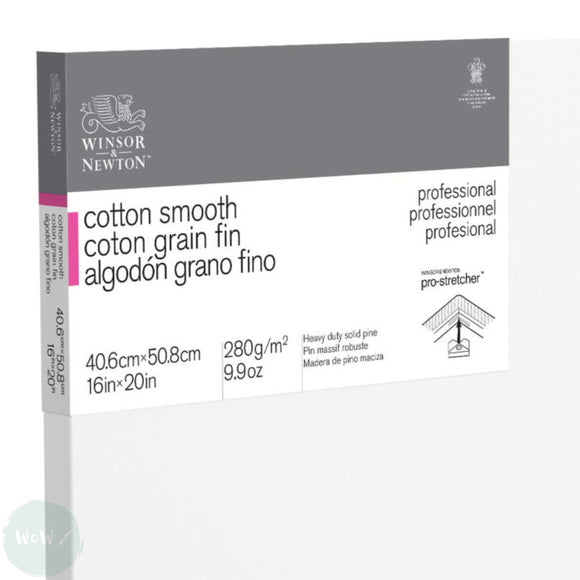 Artists Stretched Canvas - STANDARD Depth - WHITE PRIMED Cotton - SINGLE  - 280 gsm Winsor & Newton - PROFESSIONAL SMOOTH (Fine Detail) - 16 x 20
