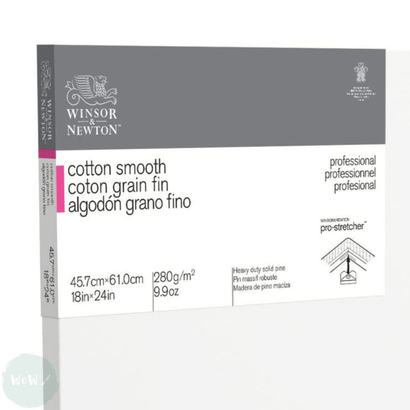 Artists Stretched Canvas - STANDARD Depth - WHITE PRIMED Cotton - SINGLE  - 280 gsm Winsor & Newton PROFESSIONAL SMOOTH (Fine Detail) - 18 x 24
