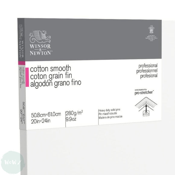 Artists Stretched Canvas - STANDARD Depth - WHITE PRIMED Cotton - SINGLE  - 280 gsm Winsor & Newton - PROFESSIONAL SMOOTH (Fine Detail) - 20 x 24