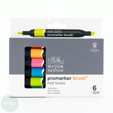 GRAPHIC MARKER PEN - Winsor & Newton ProMarker BRUSH Set- 6 Piece MID TONES
