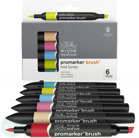 GRAPHIC MARKER PEN - Winsor & Newton ProMarker BRUSH Set- 6 Piece MID TONES