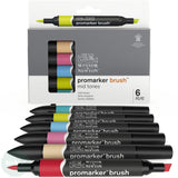GRAPHIC MARKER PEN - Winsor & Newton ProMarker BRUSH Set- 6 Piece MID TONES
