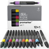 GRAPHIC MARKER PEN - Winsor & Newton ProMarker Set- 12 Assorted plus FREE BLENDER  - SET 1