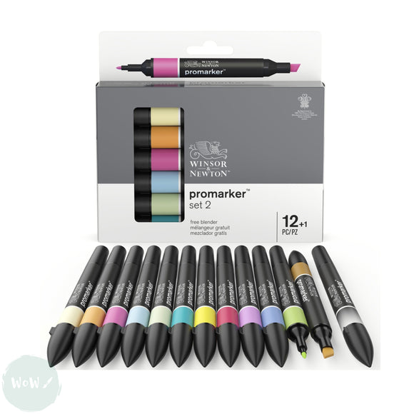 GRAPHIC MARKER PEN - Winsor & Newton ProMarker Set- 12 Assorted plus FREE BLENDER -  SET 2