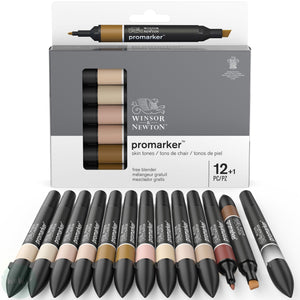 GRAPHIC MARKER PEN - Winsor & Newton ProMarker Set- 12 Assorted plus FREE BLENDER -  SKIN TONES SET