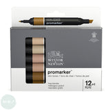 GRAPHIC MARKER PEN - Winsor & Newton ProMarker Set- 12 Assorted plus FREE BLENDER -  SKIN TONES SET