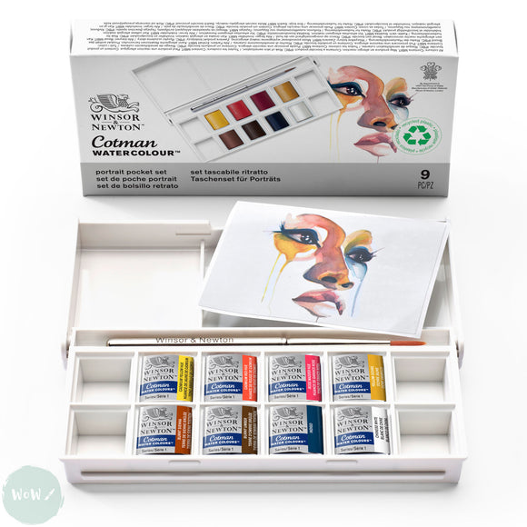 Watercolour Paint Sets - Winsor & Newton COTMAN – PORTRAIT Pocket Set - 8 x Half Pans & 1 x Pocket Brush