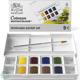 Watercolour Paint Sets - Winsor & Newton COTMAN – LANDSCAPE Pocket set - 8 x Half Pans & 1 x Pocket Brush