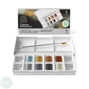 Watercolour Paint Sets - Winsor & Newton COTMAN – METALLIC Pocket Set - 8 x Half Pans & 1 x Pocket Brush