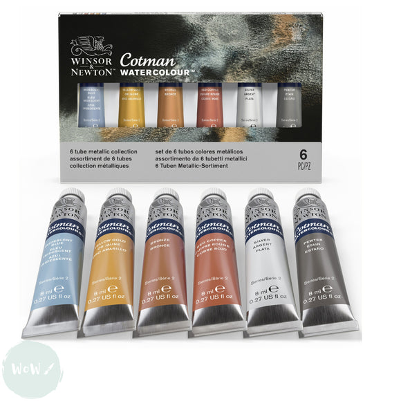 Watercolour Paint Sets - Winsor & Newton COTMAN – Assorted METALLIC 6 x 8ml tubes