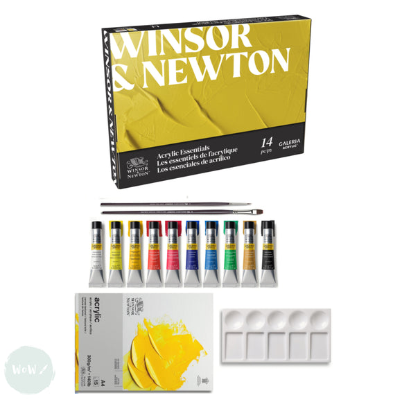 Acrylic Paint Set- Winsor & Newton - GALERIA - Essentials 14pc Set - 10 x 12ml tubes, Palette, Pad, 2 x brushes