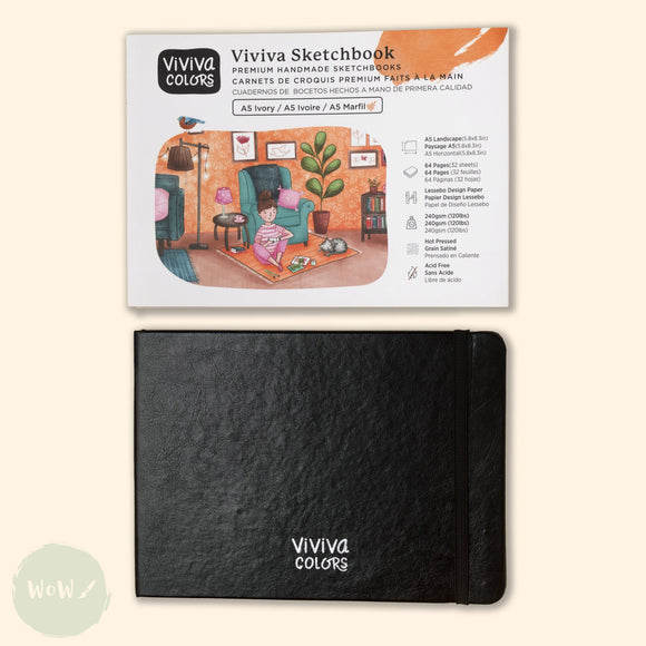 Hardback Watercolour Paper Book - SQUARE BOUND - VIVIVA COLORS -  240gsm (120lb), Ivory SMOOTH surface - A5