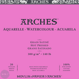 Watercolour Paper - BLOCK - ARCHES Aquarelle -  SATINE (HOT PRESSED / SMOOTH)  140 lb/ 300 gsm WHITE  26 x 36 cm, 10 x 14",
